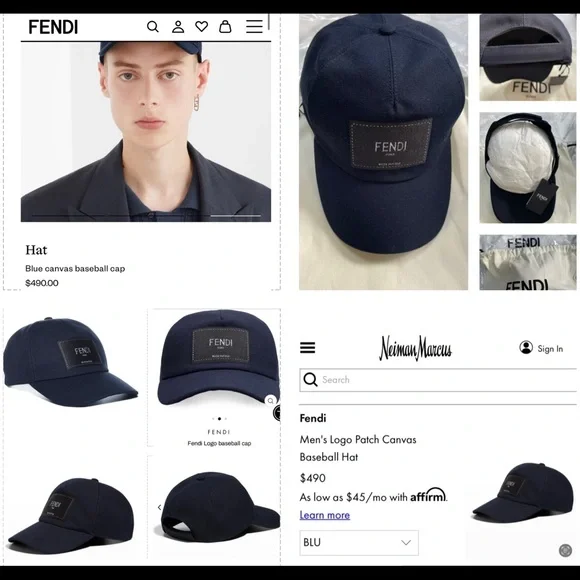 FENDI UNISEX CAP IN NAVY BLUE COTTON CANVAS WITH FENDI ROMA PATCH